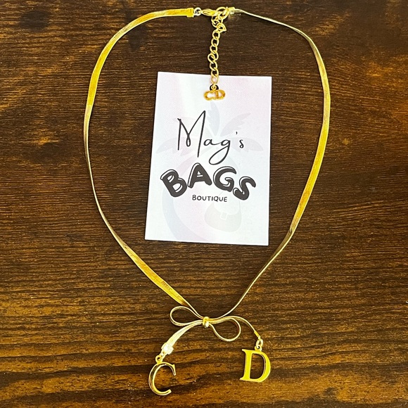 Dior: Gold Plated Bow Ribbon CD Choker Necklace - Picture 11 of 13